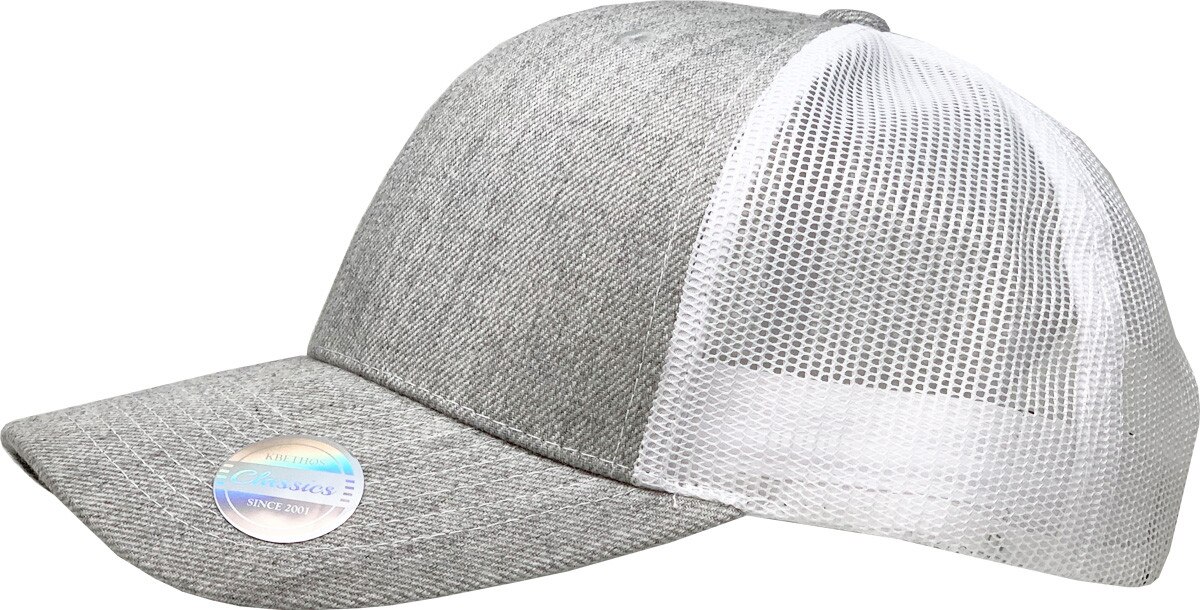 Heather Light Gray White Two Tone Classic 6 Panel Trucker Mesh Snapback Side View